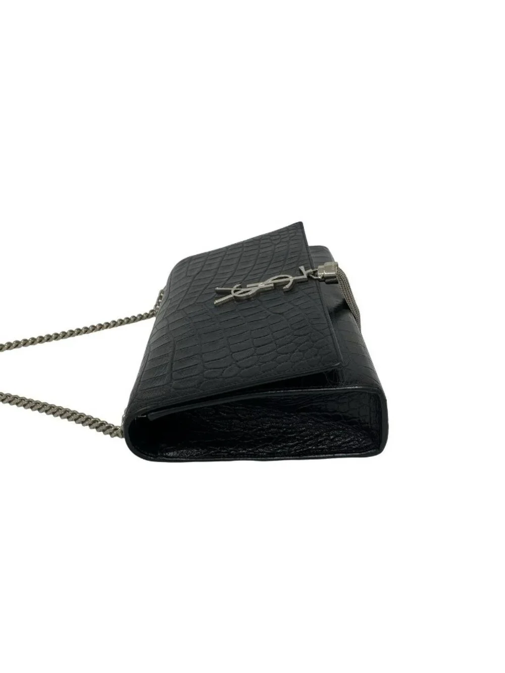 Saint Laurent Paris YSL Logo Tassel Leather Shoulder Bag Pochette Black